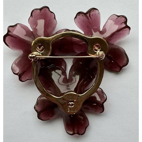 Vintage Nolan Miller Pink Purple Lucite Beaded Flower Trio Brooch Cluster Pin - Picture 3 of 8